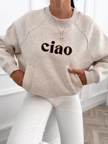 Bluza z napisem Ciao beż 1 .webp