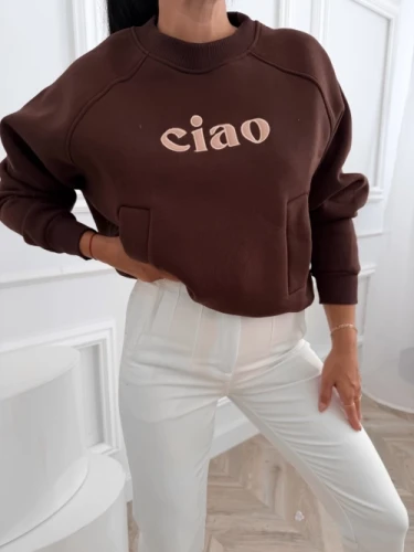 Bluza z napisem Ciao brąz  .webp