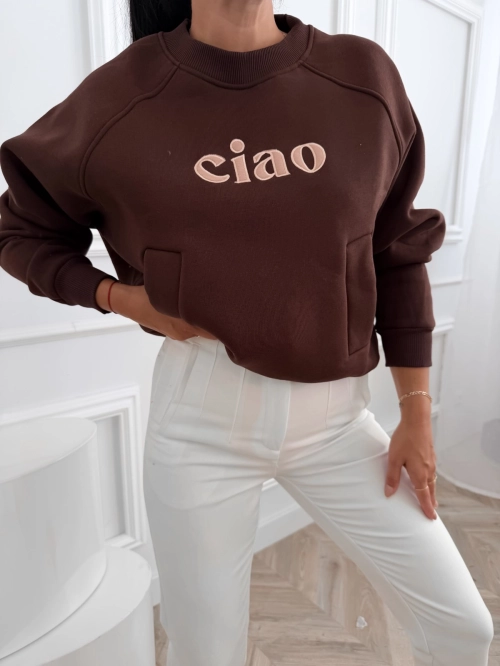 Bluza z napisem Ciao brąz  .webp