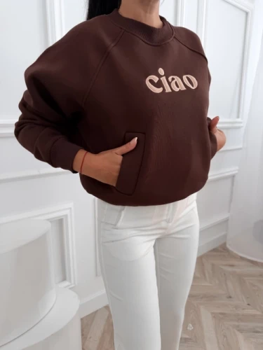 Bluza z napisem Ciao brąz  1.webp